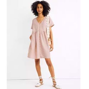 Linen-Blend Button Front Mini Dress